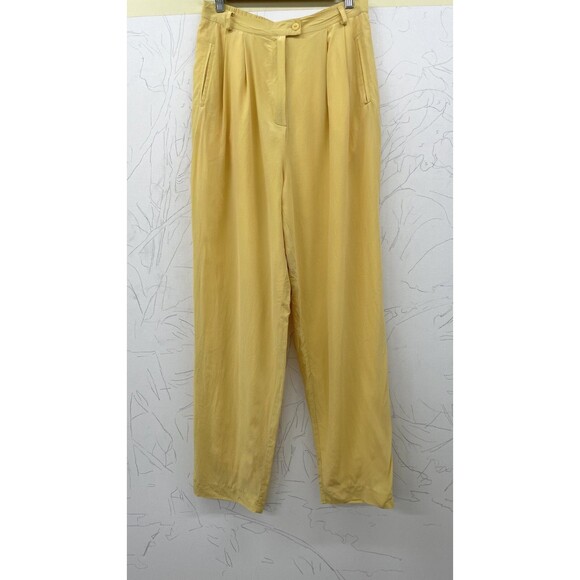 Spring Soft Butter Yellow Silk Pleated High Waisted Pants Womens Pants 26 x 29 - Picture 8 of 16